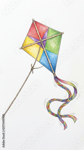 Colorful kite flying high in the air