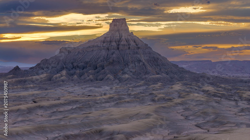 Aerial View of Factory Butte at Sunset
