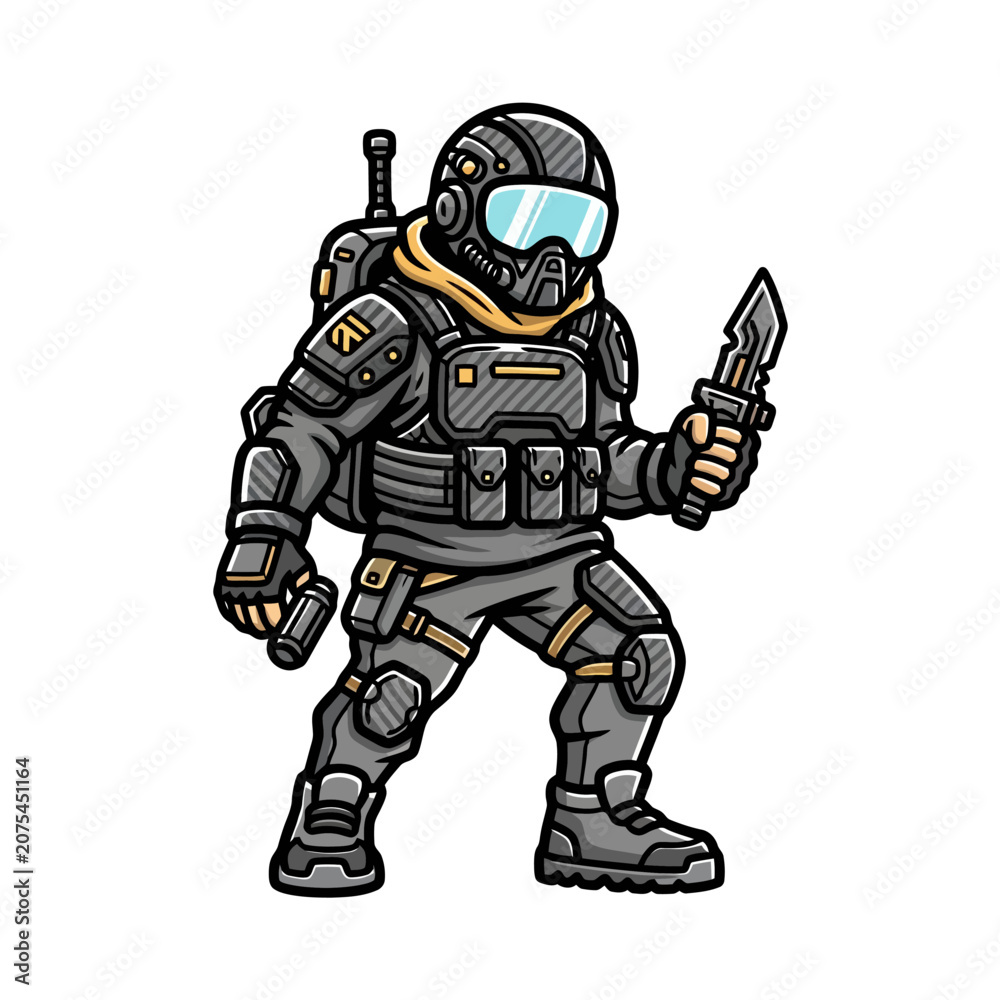 Fototapeta premium Tactical Soldier with Knife and Pistol in Full Gear.