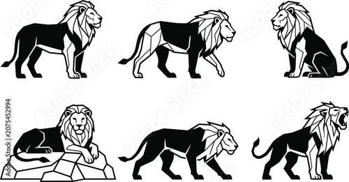 Canvas Print Geometric polygon lion silhouette vector set wild animal logo illustration