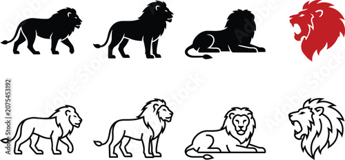 Canvas Print Lion silhouette vector set wild animal king logo design illustration pack