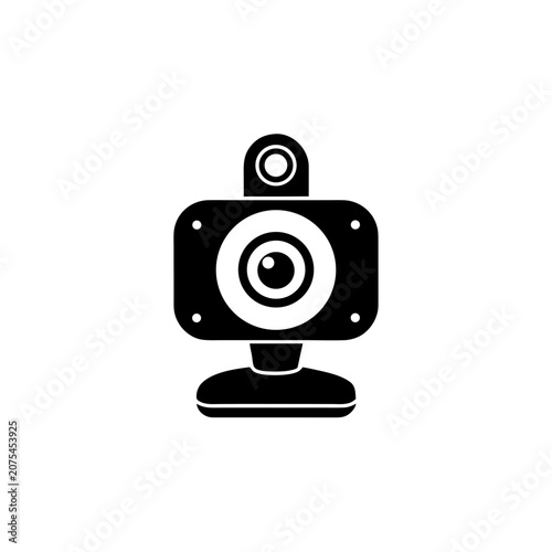 Black webcam icon for video calls and chat Vector