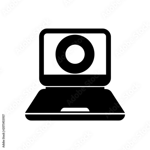 Black laptop computer icon with circle symbol Vector