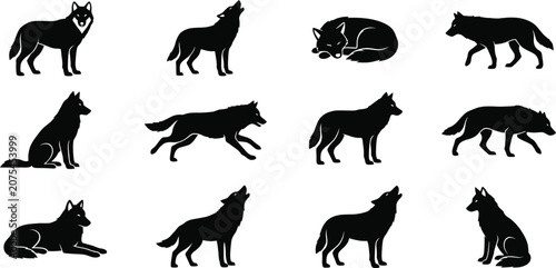 Konstfotografi Wolf silhouette vector set wild canine animal icon collection illustration pack