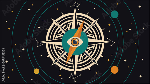 Foto Surreal Anatomical Bone Compass Pointing Through Time and Space in a Cosmic Sett