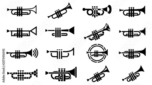 Canvas Print Collection of Trumpet Icons and Silhouettes for Music and Jazz.