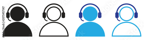 Photography Personal Assistant Icon Set, Solid Black White and Blue Virtual Support Symbols