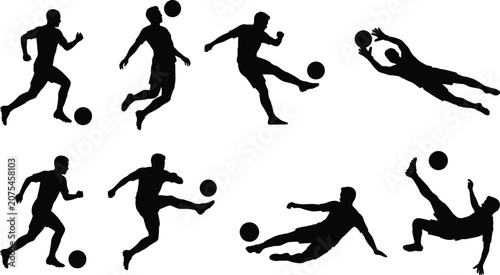 Obraz na płótnie soccer players, soccer shoot silhouettes, set of football (soccer) players 03