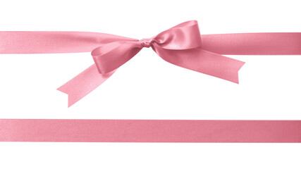 Rose gold bow pink ribbon band satin stripe fabric (PNG isolated on transparent background) for Valentine's day holiday gift box, greeting card banner, present wrap design decoration