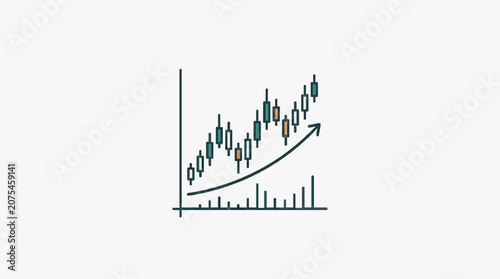 Candlestick chart showing upward trend and growth.