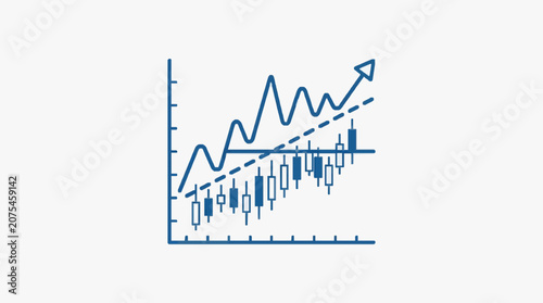 Financial stock market chart with upward trend and candlestick graph.