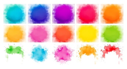 Set of colorful watercolor splashes and vibrant ink stains for design