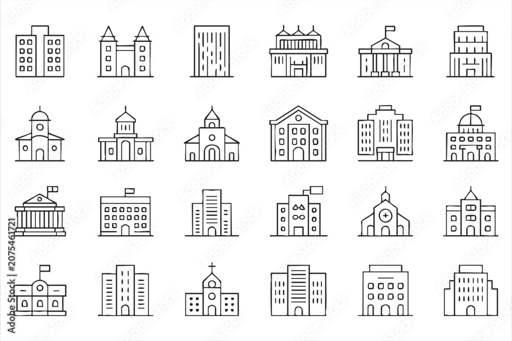 Fototapeta premium Government Building Outline Icons Collection for Civic and Institutional Design