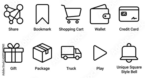 E-commerce Icon Set, Line Art Style, Vector Illustration