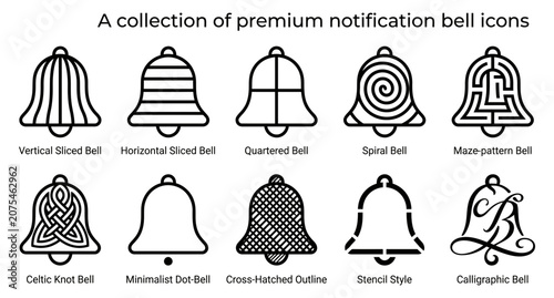 Collection of premium notification bell icons in various styles