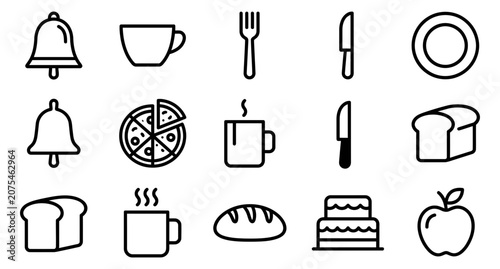 Food and Drink Icons Set, Line Art Style