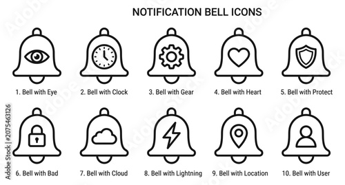 Notification Bell Icons Vector Illustration Set