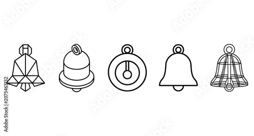 Set of bell icons, illustration, line art, outline