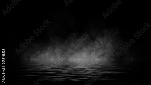 View mystic smoke on the floor. Paranormal fog isolated on black background. Design element.
