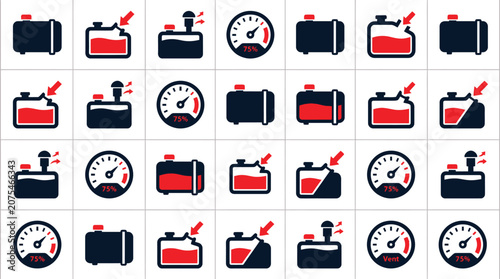 Car Battery Charge Level Icons Set - Low, Medium, Full, Empty, Warning