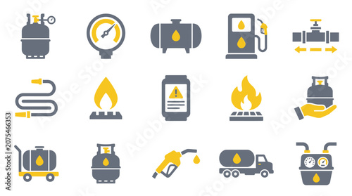 Gas Industry Icons: Propane, Fuel, Meter, Tank, and Safety Symbols
