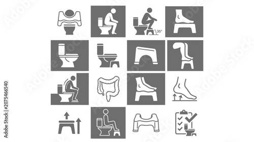 Toilet Stool Icons: Healthy Bowel Movements, Squatting, Ergonomics, Colon Health