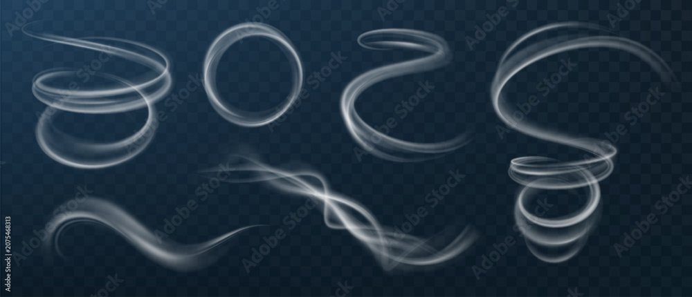 Fototapeta premium Wind air flow effect isolated on transparent background. Realistic cold wind symbol with flowing curves, swirl motion and breeze waves