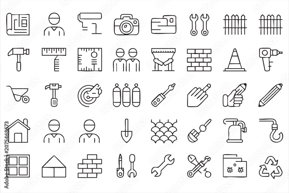 Fototapeta premium Building Materials and Contractor Equipment Minimal Line Icon Pack
