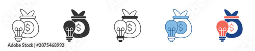 Vector icons depicting the concept of ideas leading to financial success. Symbolizing business growth, wealth creation, smart investment, and the power of creativity and innovation