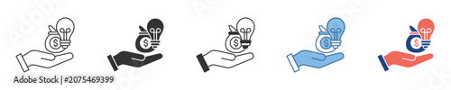 Idea for financial growth Hand holds lightbulb, money bag. Symbolizing strategic investment, entrepreneurial funding, creative business solutions, and innovation