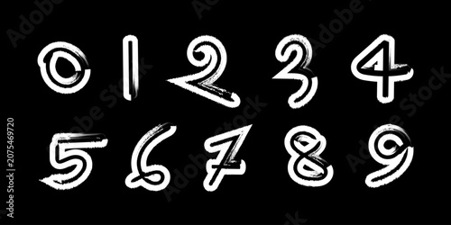 Grunge brush stroke numbers font set