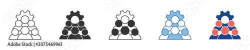 Abstract icon set visualizing collaborative team management and efficient group operations, symbolizing structured processes and organizational synergy within a professional environment