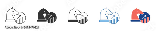 Icon of strategic business growth, featuring a chess knight and an upward trending bar chart, symbolizing intelligent planning, market analysis, and financial success