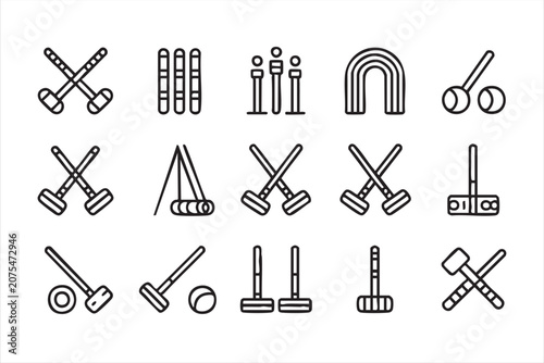 Canvas Print Croquet Equipment Line Icons for Lawn Game and Outdoor Recreation Design