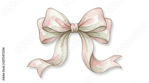 Elegant Watercolor Ribbon Bow Illustration In Soft Pastel Pink And Green Tones On Isolated White Background Ribbon Bow