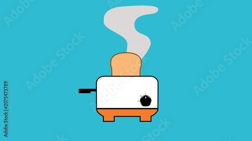 2D animation of a toaster popping up bread with steam on alpha channel