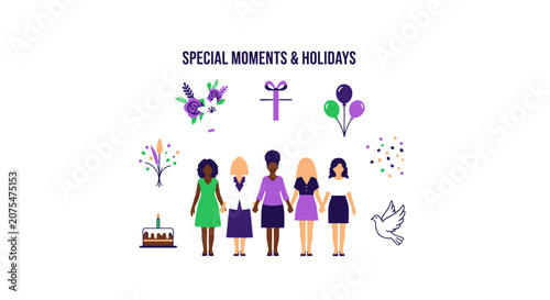 Diverse women celebrating together happily.