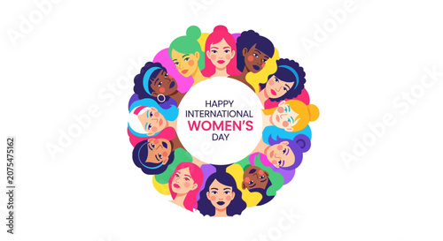 Diverse women faces in circle.