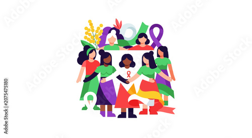 Diverse women standing together united.