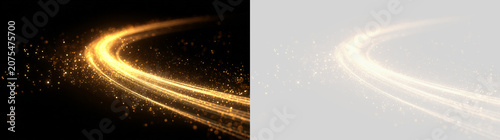 Schilderij op canvas Transparent png overlay of glowing golden dust twirls with shining light particl