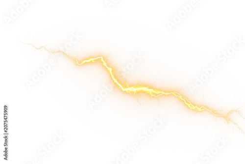 Fotografía Bright gold lightning bolt transparent png overlay with electric energy strike e