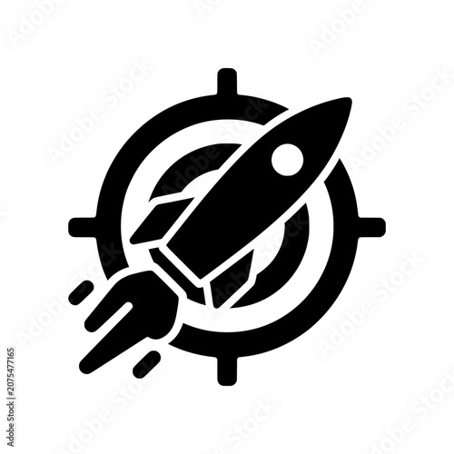 Tableau sur toile Business Goal icon representing ambitious growth, strategic planning, and successful execution through a target and rocket concept