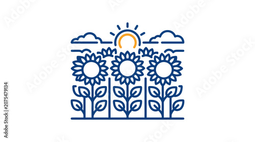 Simple line drawing of sunflowers.