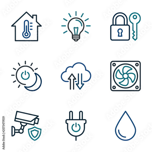 Smart home security system icons.