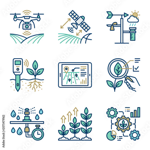 Smart Farming Technology Icons Set.