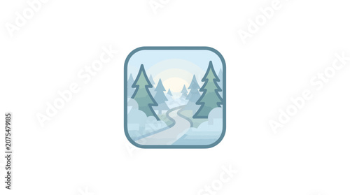Snowy Evergreen Forest Pine Trees Landscape.