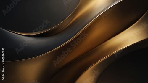 Abstract luxury background with flowing dark black silk and liquid gold 3D waves