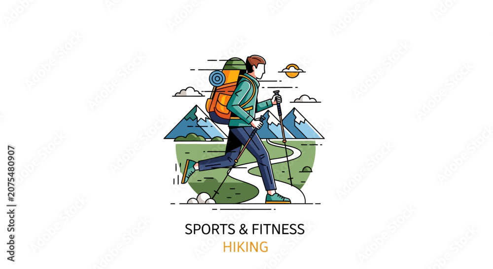 Fototapeta premium Man Hiking With Backpack Outdoors.