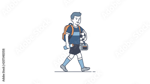 Schilderij op canvas Man walking with backpack and luggage.