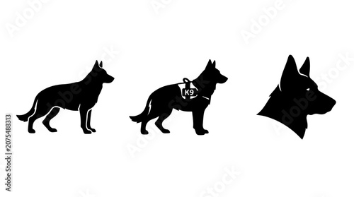 Photos Police Dog Icon Set Representing K9 Units, Loyalty, and Service in Bold Black‑an